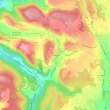 Mapa topográfico Le Village, altitud, relieve