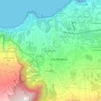 Mapa topográfico Realejo Bajo, altitud, relieve
