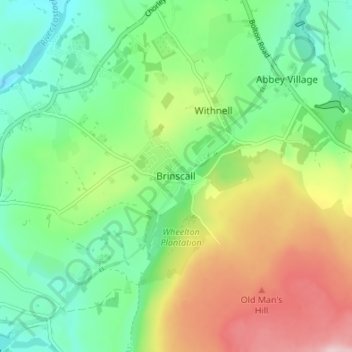 Mapa topográfico Brinscall, altitud, relieve