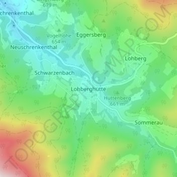 Mapa topográfico Lohberghütte, altitud, relieve