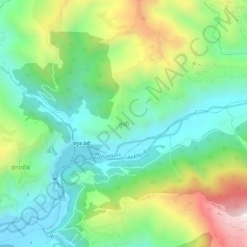 Mapa topográfico Gumdi, altitud, relieve