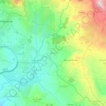 Mapa topográfico Moure, altitud, relieve