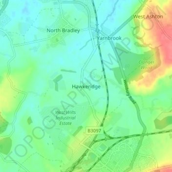 Mapa topográfico Hawkeridge, altitud, relieve