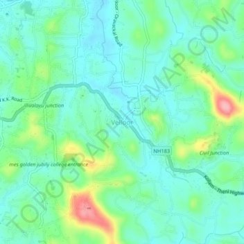 Mapa topográfico Velloor, altitud, relieve