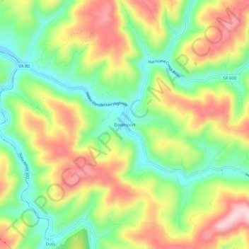 Mapa topográfico Davenport, altitud, relieve