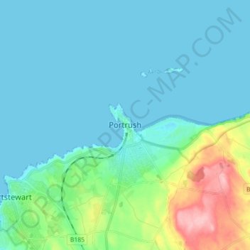Mapa topográfico Portrush, altitud, relieve