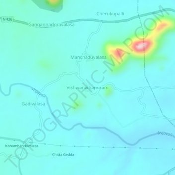 Mapa topográfico Vishwanathapuram, altitud, relieve