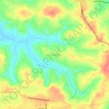Mapa topográfico Chirakkara, altitud, relieve