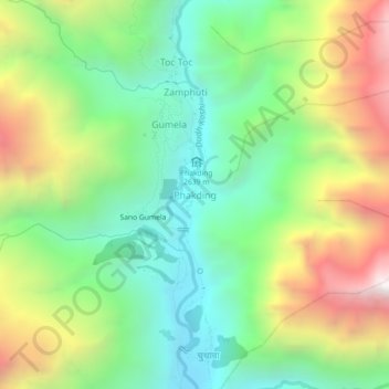 Mapa topográfico Phakding, altitud, relieve