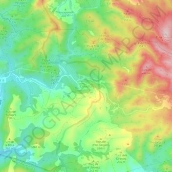 Mapa topográfico Olivella, altitud, relieve
