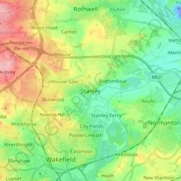 Mapa topográfico Stanley, altitud, relieve