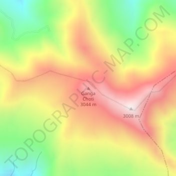 Mapa topográfico Ganga Choti, altitud, relieve