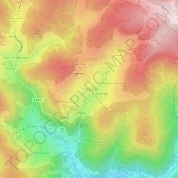 Mapa topográfico Todtnauberg, altitud, relieve