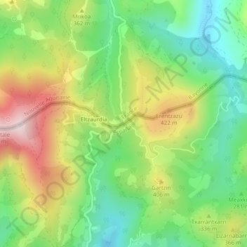 Mapa topográfico Col d'Ibardin, altitud, relieve