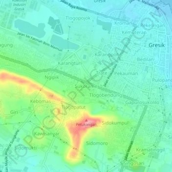 Mapa topográfico Sukorame, altitud, relieve