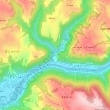 Mapa topográfico Puech du Cayla, altitud, relieve