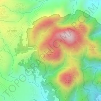 Mapa topográfico Gunung Kekep, altitud, relieve