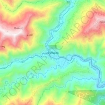 Mapa topográfico Jorethang, altitud, relieve