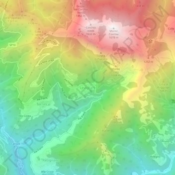 Mapa topográfico Levigliani, altitud, relieve