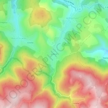 Mapa topográfico Le Mazel, altitud, relieve