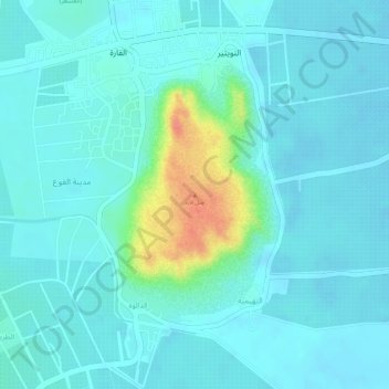 Mapa topográfico Jabal Qarah, altitud, relieve