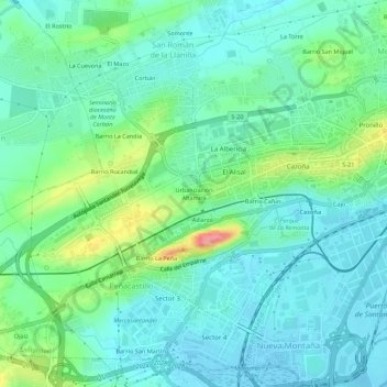 Mapa topográfico Urbanización Altamira, altitud, relieve