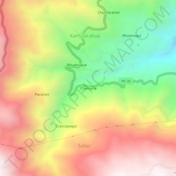Mapa topográfico Chamana, altitud, relieve