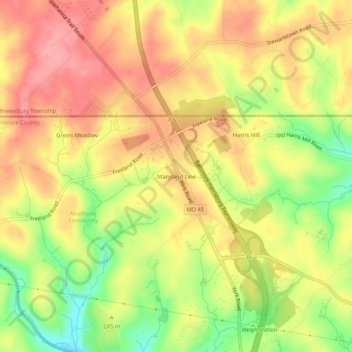 Mapa topográfico Maryland Line, altitud, relieve
