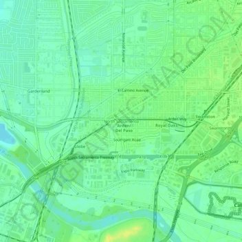 Mapa topográfico North Sacramento, altitud, relieve