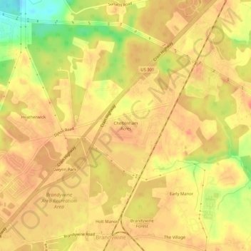 Mapa topográfico Cheltenham Acres, altitud, relieve