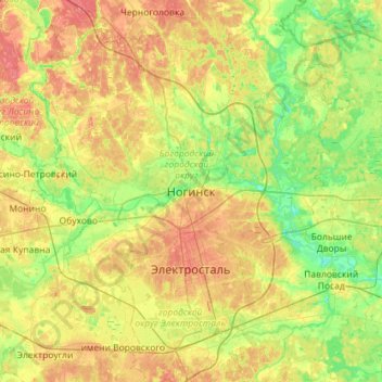 Mapa topográfico Noginsk, altitud, relieve