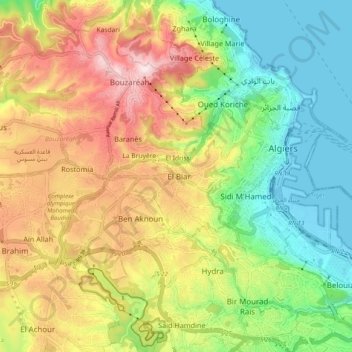 Mapa topográfico El Biar, altitud, relieve