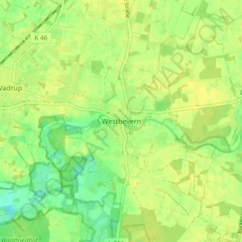 Mapa topográfico Westbevern, altitud, relieve