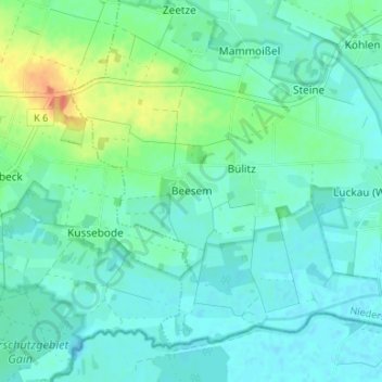 Mapa topográfico Beesem, altitud, relieve