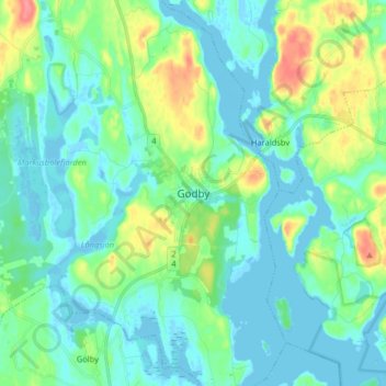 Mapa topográfico Godby, altitud, relieve