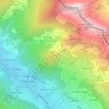 Mapa topográfico Le Saix, altitud, relieve