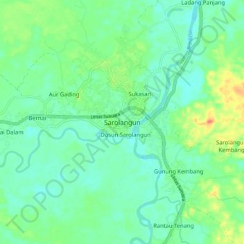 Mapa topográfico Sarolangun, altitud, relieve