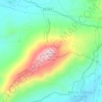 Mapa topográfico Serra de Opa, altitud, relieve