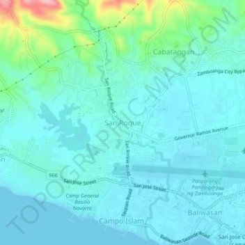 Mapa topográfico San Roque, altitud, relieve
