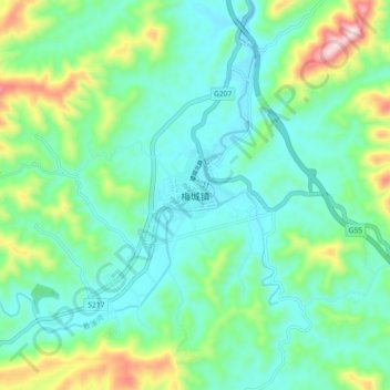 Mapa topográfico Meicheng, altitud, relieve