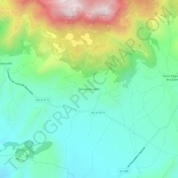 Mapa topográfico Sarsamarcuello, altitud, relieve