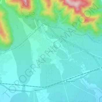 Mapa topográfico Bagrakote, altitud, relieve