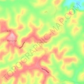 Mapa topográfico Lupembe, altitud, relieve