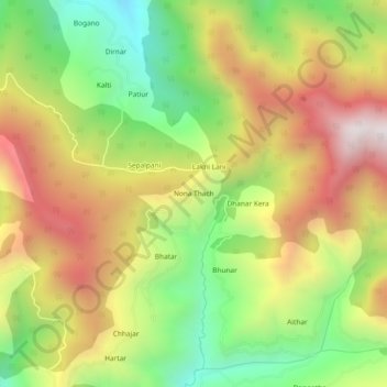 Mapa topográfico Nona Thach, altitud, relieve