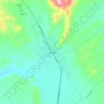 Mapa topográfico Kouhbanan, altitud, relieve