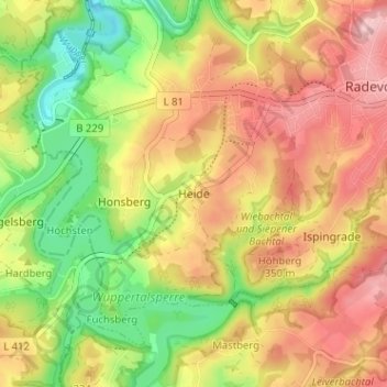 Mapa topográfico Heide, altitud, relieve