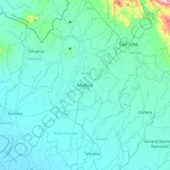 Mapa topográfico Muñoz, altitud, relieve