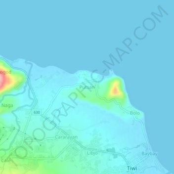 Mapa topográfico Putsan, altitud, relieve