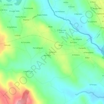 Mapa topográfico O Cordal, altitud, relieve