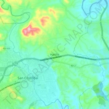 Mapa topográfico Hatillo, altitud, relieve